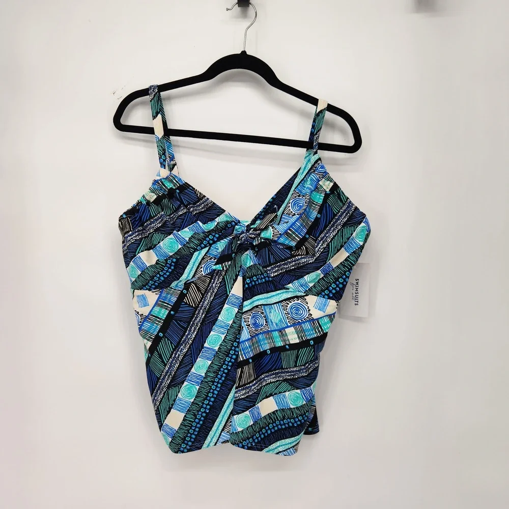 NWT Swimsuits For All Blue Abstract Geometric Tankini Top Underwire Women 16DD